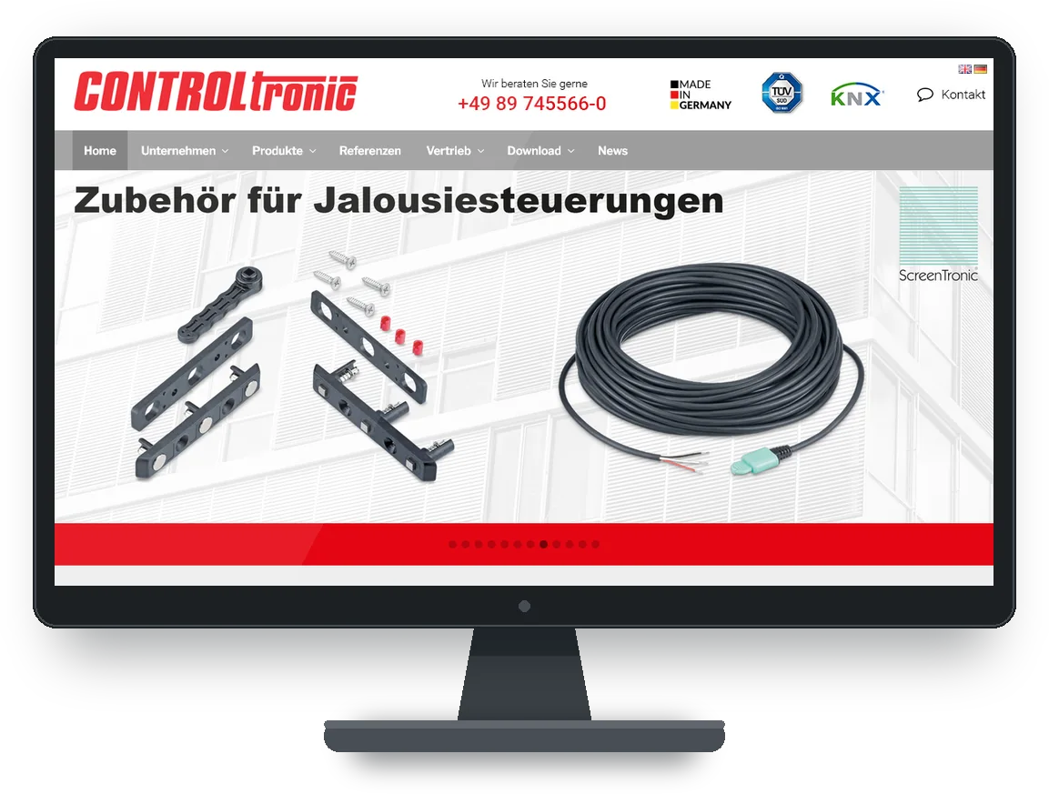 Website von CONTROLtronic auf einem Monitor
