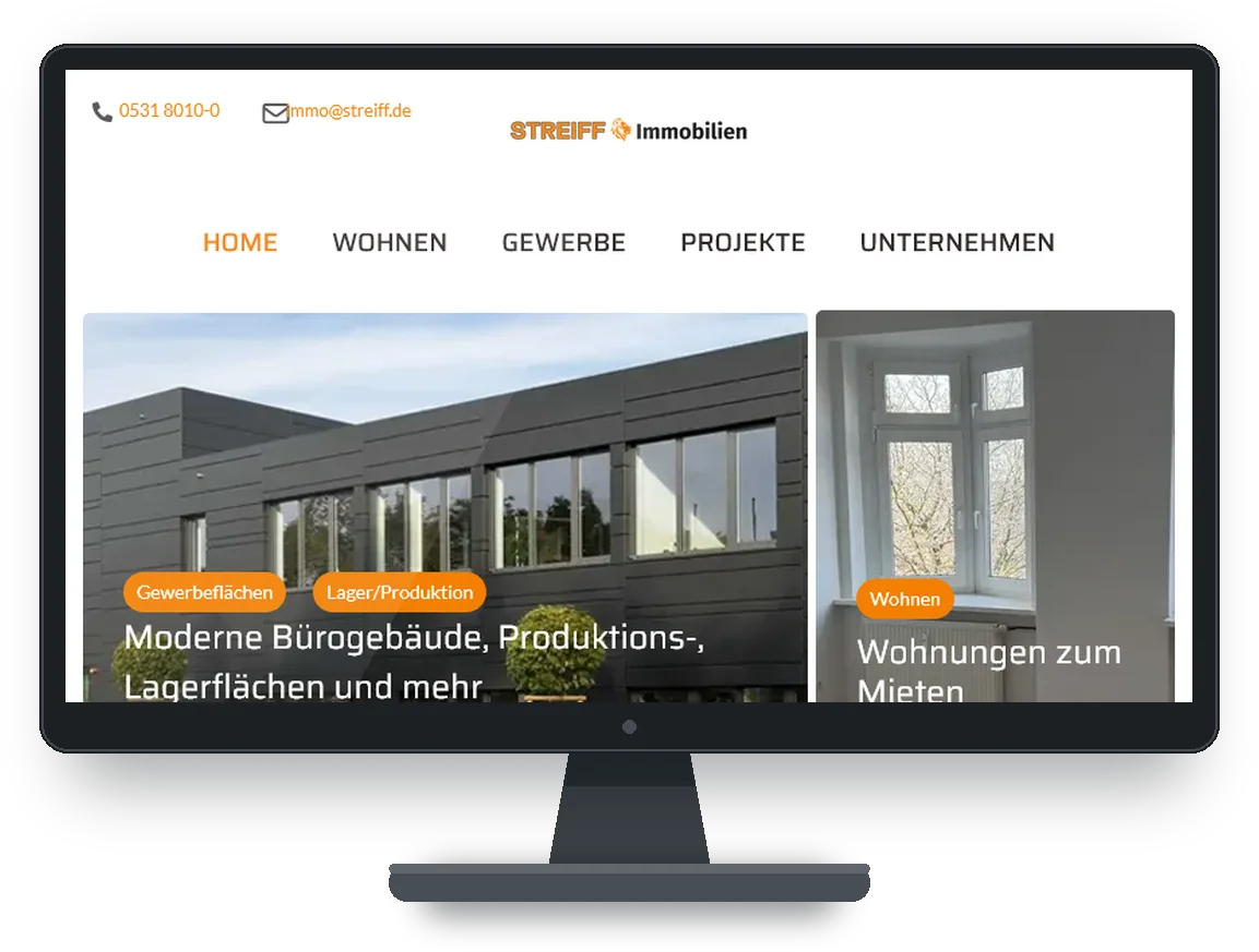 Website von Streiff Immobilien auf einem Monitor