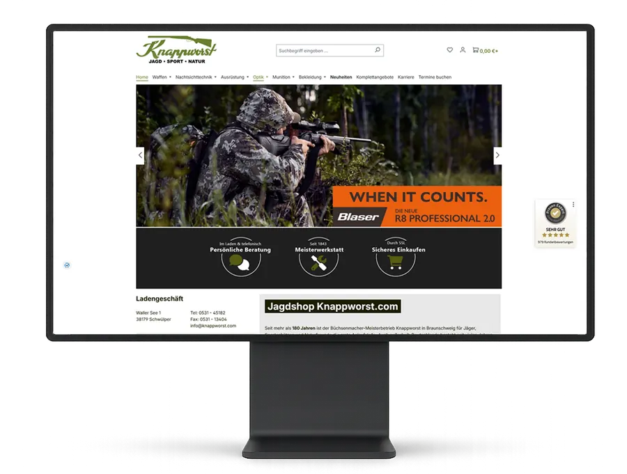 Onlineshop von Knappworst auf einem Monitor