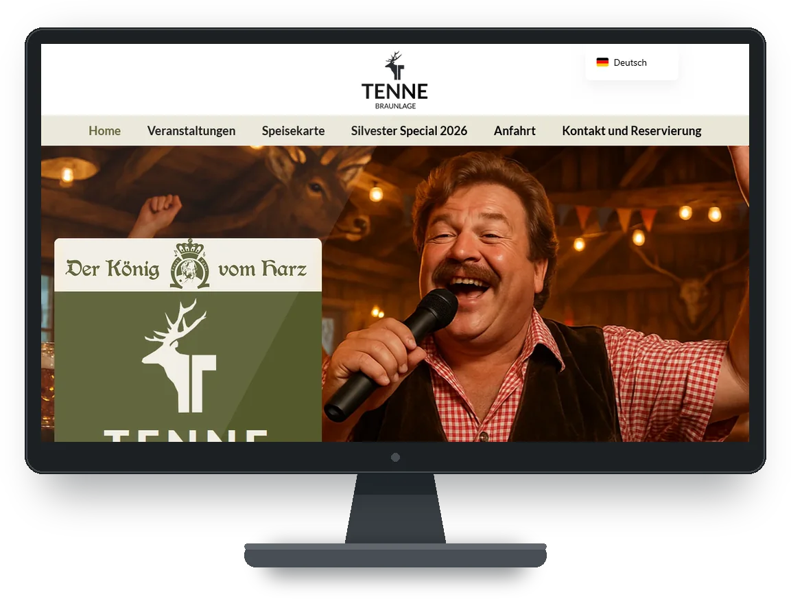 Website der Tenne Braunlage auf einem Monitor